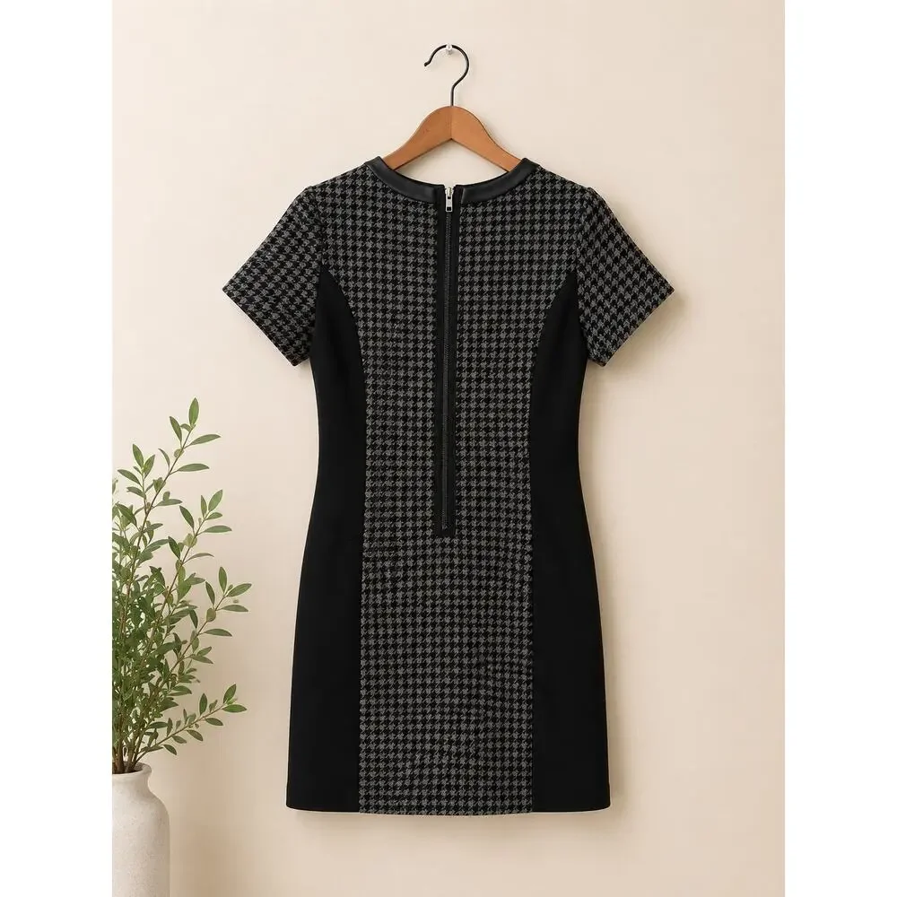 J.Crew Wool Houndstooth Sheath Dress Black Gray Short Sleeve Career Size 00